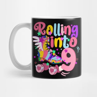 rolling into 9 - 9th birthday girl roller skates theme party Mug